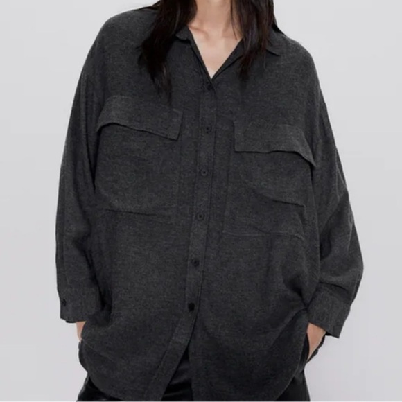 ZARA Long Sleeve Button Front with Pockets oversized viscose - Picture 1 of 5